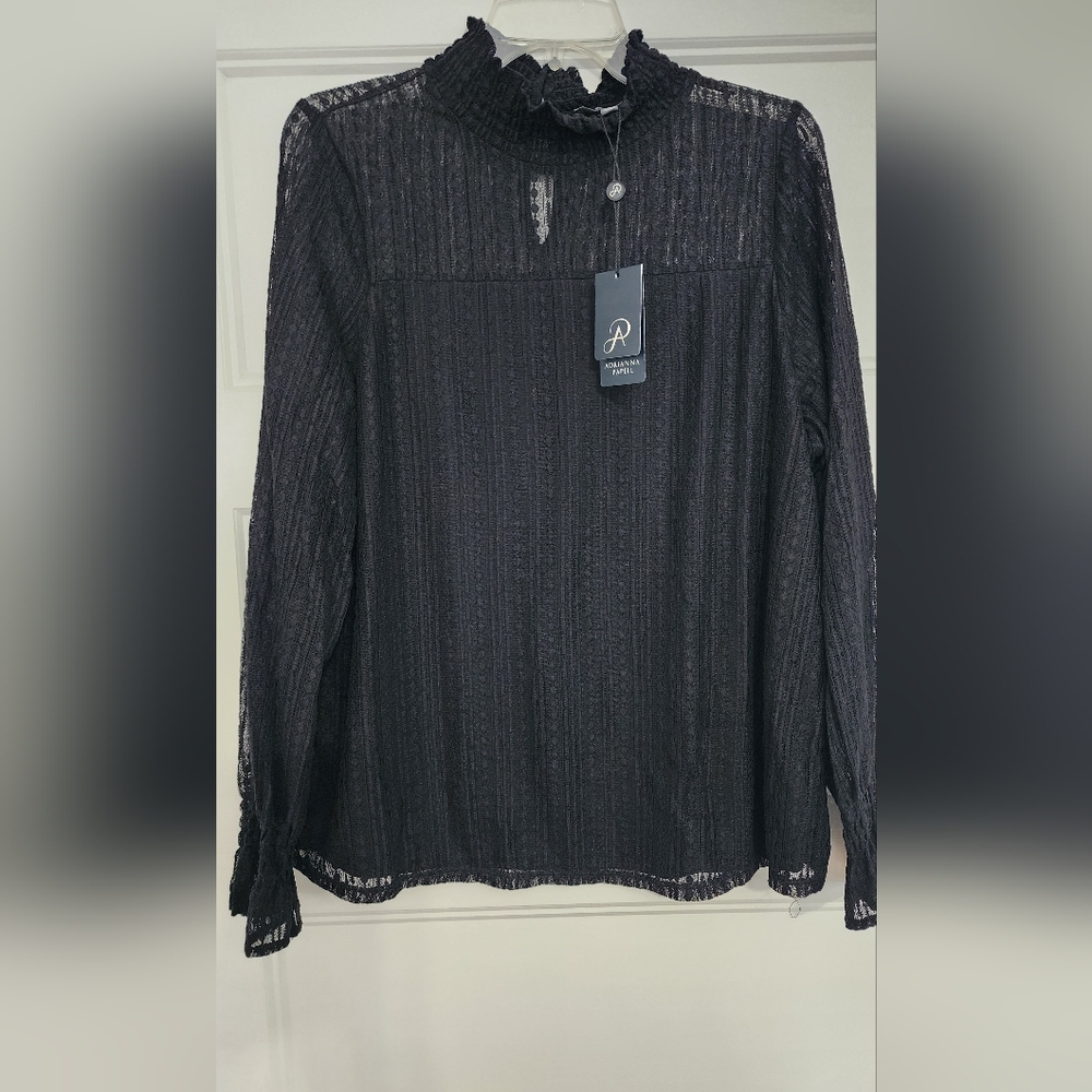 NWT Adrianna Papell womens black lace blouse size XL
